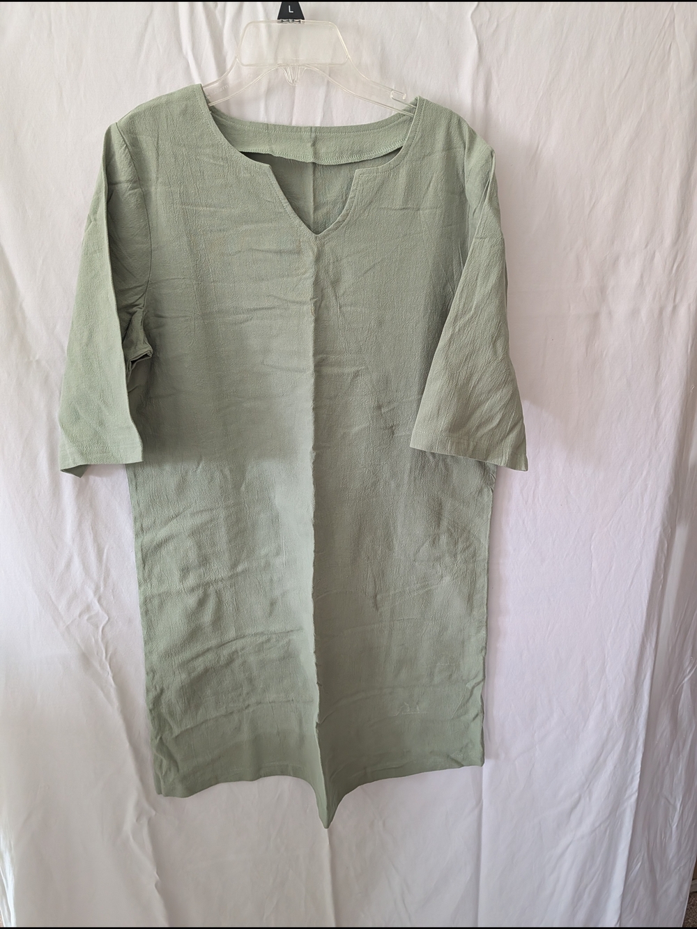 Light Sage Green V-Neck Tunic Dress